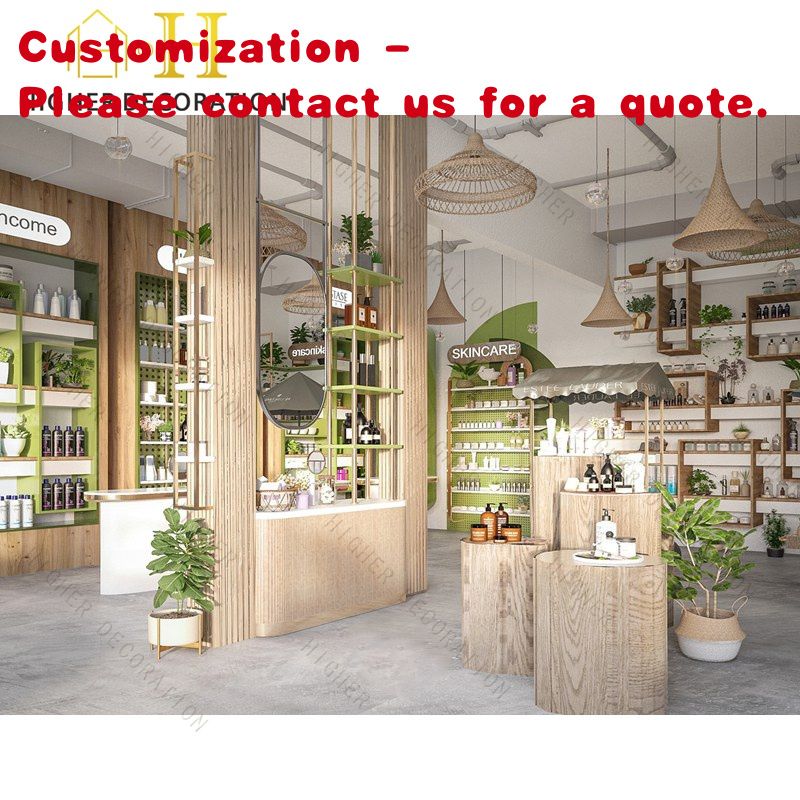 Luxury Skincare Store - เฟอร์นิเจอร์โชว์สินค้าสั่งทำพิเศษ ชั้นวางโชว์สินค้า ตู้โชว์สินค้าหรูหรา สำหรับร้านขายผลิตภัณฑ์ดูแลผิวและร้านเสริมสวย พร้อมวัสดุไม้ กระจก