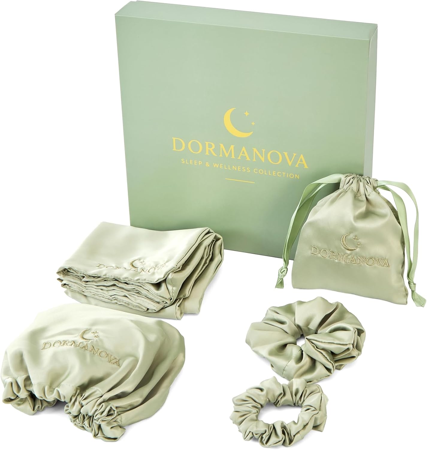 Luxury Skincare Gift Box - ชุดเครื่องนอนผ้าซาตินสุดหรู – ปลอกหมอนผ้าซาติน, ผ้าปิดตาสำหรับนอน, หมวกคลุมผม, ยางรัดผม