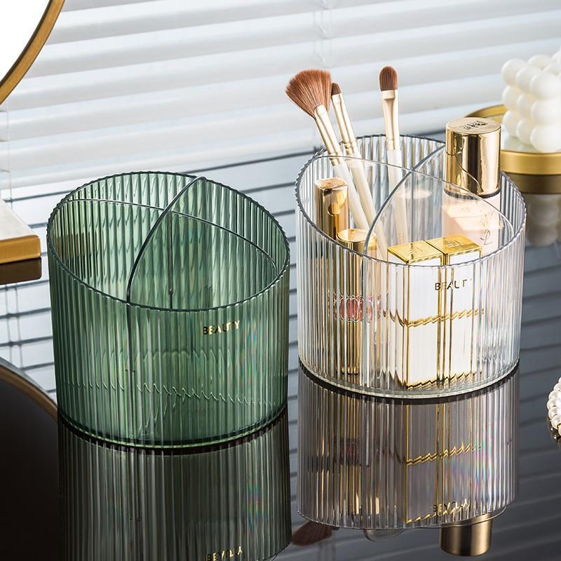 Luxury Skincare Store - กล่องเก็บของแบบโปร่งใสสุดหรูสำหรับวางบนโต๊ะ พร้อมช่องด้านหน้าต่ำและช่องด้านหลังสูงสำหรับจัดเก็บเครื่องสำอางและผลิตภัณฑ์บำรุงผิว