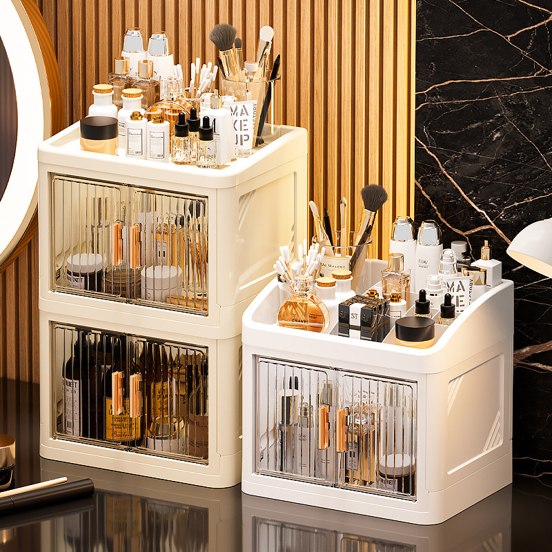 Luxury Skincare Gift Box - ตู้เก็บเครื่องสำอางแบบหลายชั้น ความจุขนาดใหญ่ กันฝุ่นและกันน้ำ กล่องจัดระเบียบสุดหรูและมีสไตล์ แก้ปัญหาเครื่องสำอางที่มัดหมักและยุ่งเหยิงบนโต๊ะ ลดความยุ่งยากในการทำความสะอาด